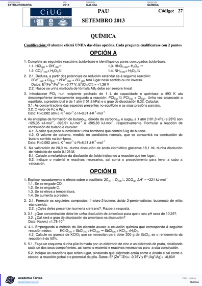 Vista previa de Examen PAU de Química de Galicia 2013 – Extraordinaria