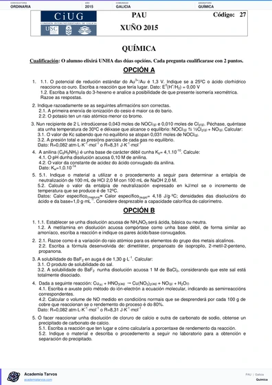 Vista previa de Examen PAU de Química de Galicia 2015 – Ordinaria