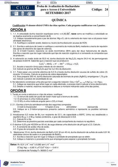 Vista previa de Examen PAU de Química de Galicia 2017 – Extraordinaria