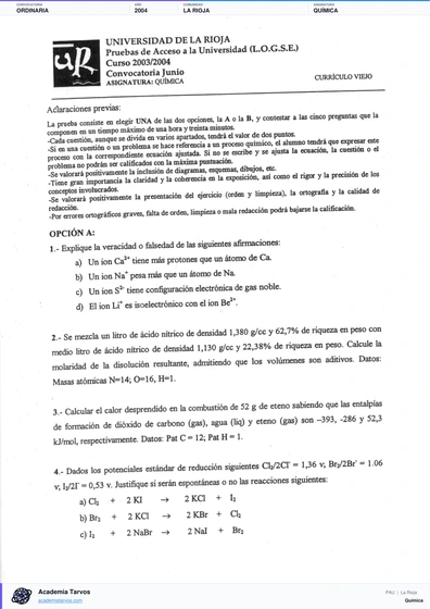 Vista previa de Examen PAU de Química de La Rioja 2004 – Ordinaria