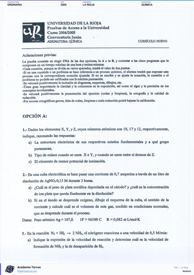 Vista previa de Examen PAU de Química de La Rioja 2005 – Ordinaria