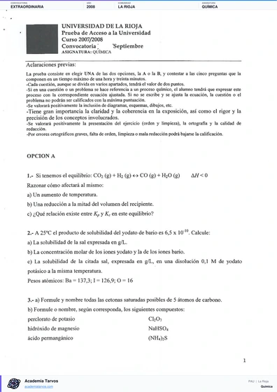 Vista previa de Examen PAU de Química de La Rioja 2008 – Extraordinaria