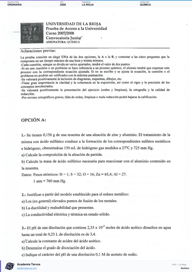 Vista previa de Examen PAU de Química de La Rioja 2008 – Ordinaria