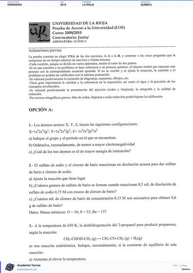 Vista previa de Examen PAU de Química de La Rioja 2010 – Ordinaria