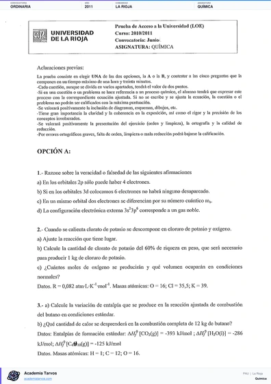 Vista previa de Examen PAU de Química de La Rioja 2011 – Ordinaria