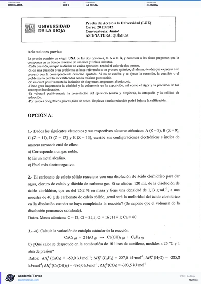 Vista previa de Examen PAU de Química de La Rioja 2012 – Ordinaria