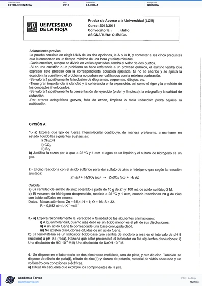 Vista previa de Examen PAU de Química de La Rioja 2013 – Extraordinaria