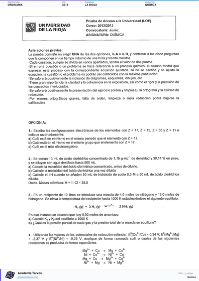 Vista previa de Examen PAU de Química de La Rioja 2013 – Ordinaria