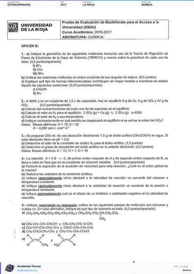 Vista previa de Examen PAU de Química de La Rioja 2017 – Extraordinaria