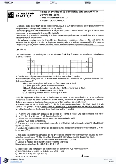 Vista previa de Examen PAU de Química de La Rioja 2017 – Ordinaria
