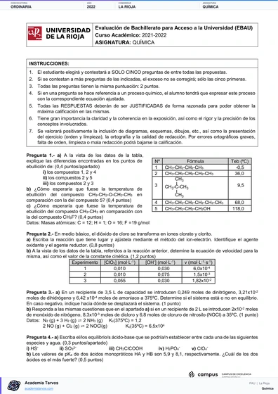 Vista previa de Examen PAU de Química de La Rioja 2022 – Ordinaria