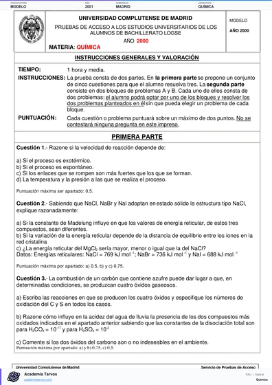Vista previa de Modelo PAU de Química de Comunidad de Madrid 2001