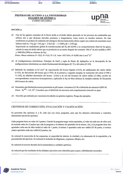 Vista previa de Examen PAU de Química de Navarra 2012 – Extraordinaria