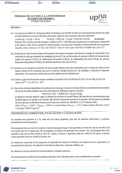Vista previa de Examen PAU de Química de Navarra 2014 – Extraordinaria