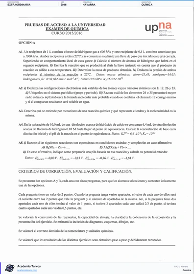Vista previa de Examen PAU de Química de Navarra 2016 – Extraordinaria