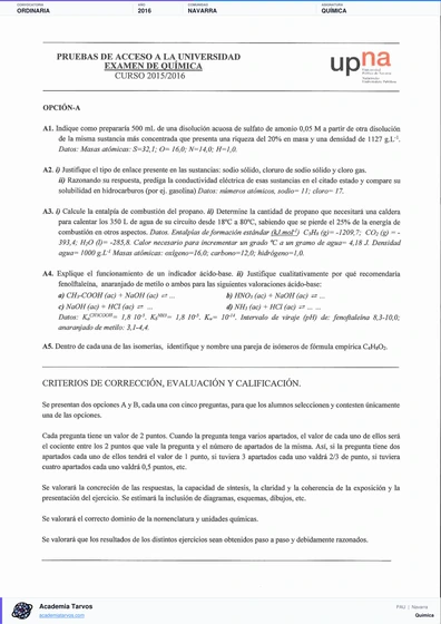 Vista previa de Examen PAU de Química de Navarra 2016 – Ordinaria