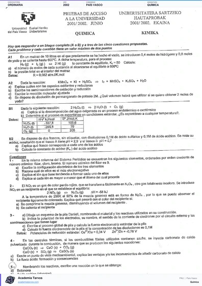 Vista previa de Examen PAU de Química de País Vasco 2002 – Ordinaria