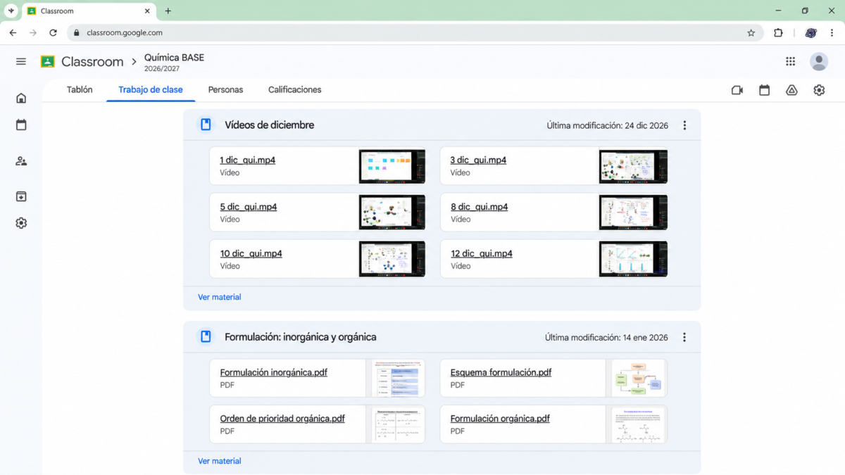 Aula online de Química PAU con clases grabadas, apuntes y materiales de formulación.